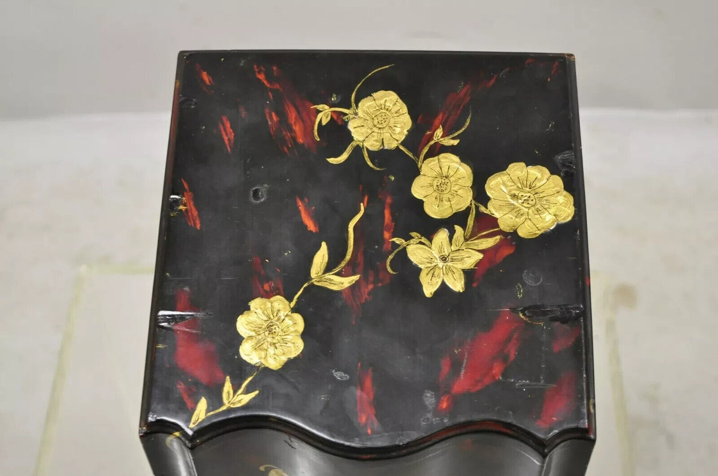 Vintage George III Style Lacquered Wood Hand Painted Butterfly Flower Knife Box