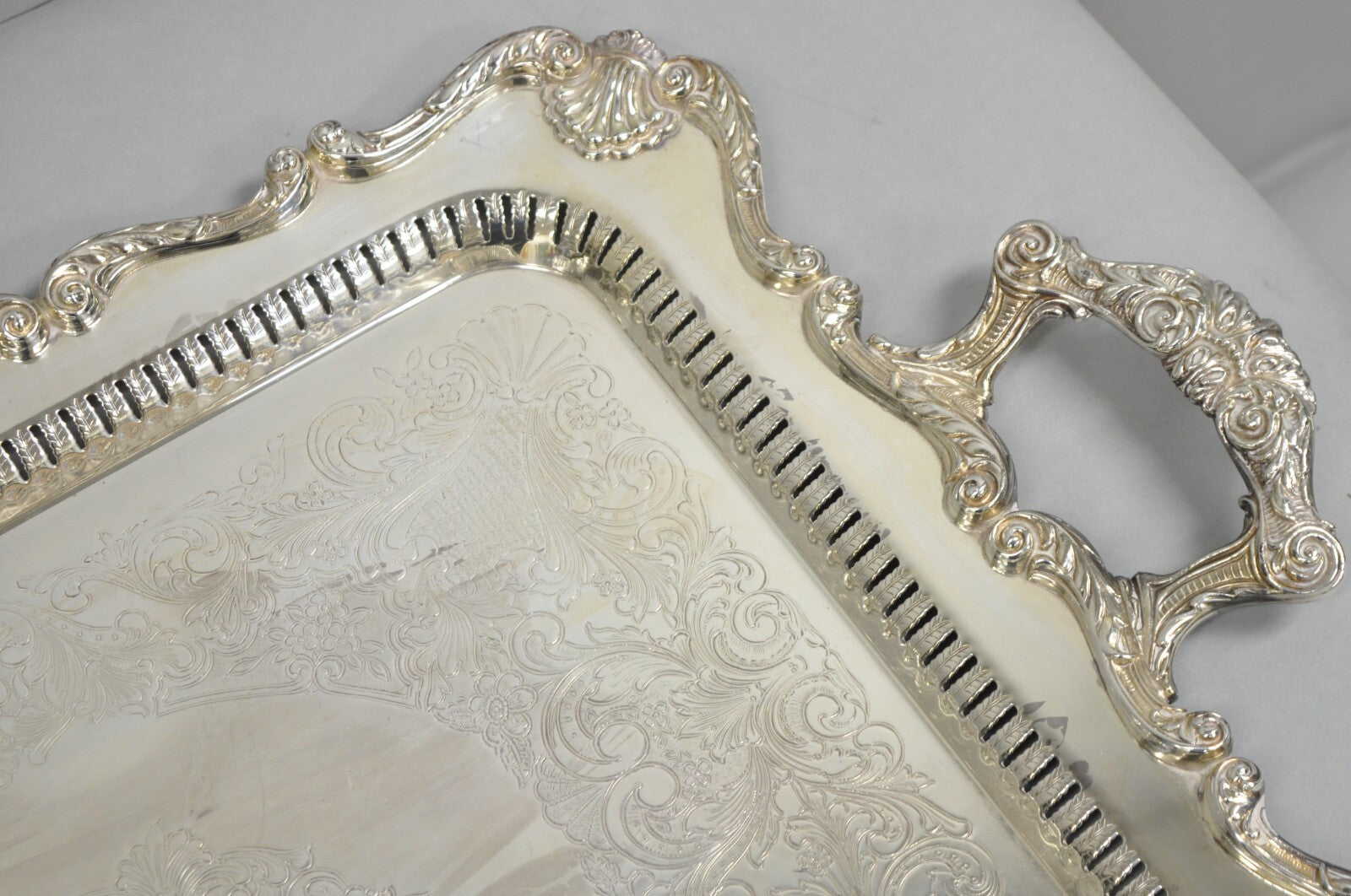 English Silver Large Victorian Silver Plated Rectangular Serving Platter Tray