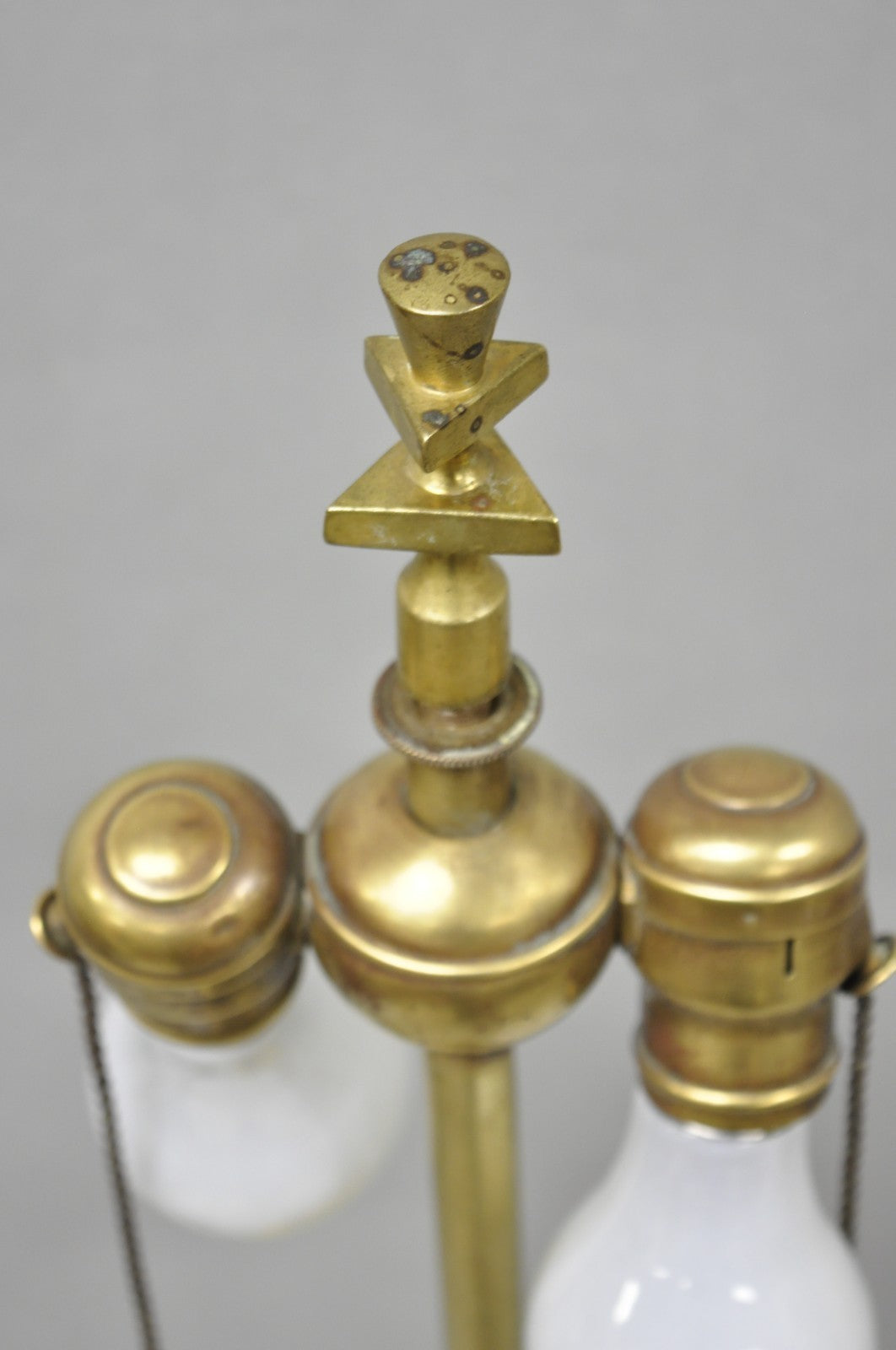 Antique Giacometti Style Brass Bronze Fleur de Lis Gothic Pole Floor Lamp - Pair