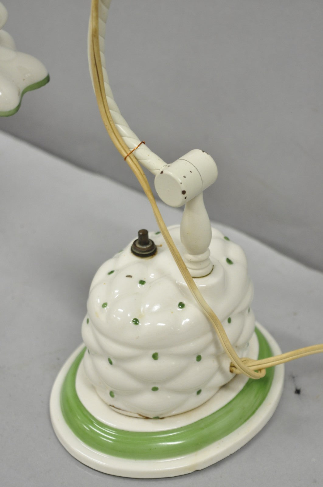 Antique French Art Deco Quilted Porcelain Small Adjustable Boudoir Bedside Lamp