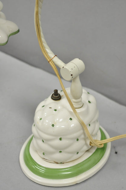 Antique French Art Deco Quilted Porcelain Small Adjustable Boudoir Bedside Lamp