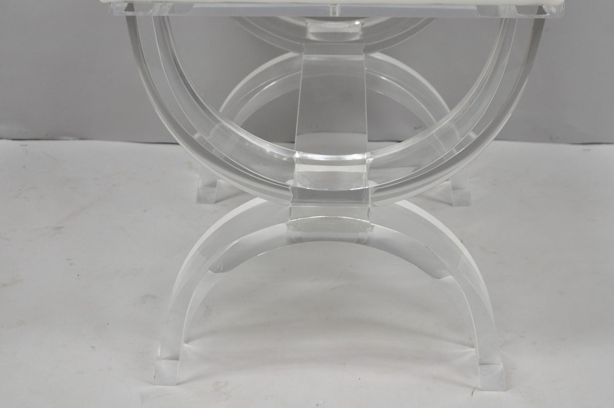 Contemporary Modern Lucite Acrylic X-Form White Vanity Bench Stool Seat