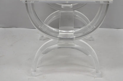 Contemporary Modern Lucite Acrylic X-Form White Vanity Bench Stool Seat