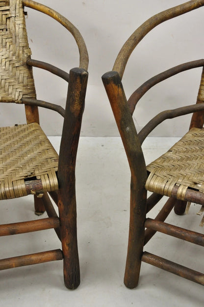 Adirondack Old Hickory Style Tree Branch Wood Frame Rattan Lounge Chairs a Pair