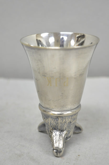 Vintage Pewter Fox Head Silver Plated Stirrup Cup Hunting Equestrian Shot Glass