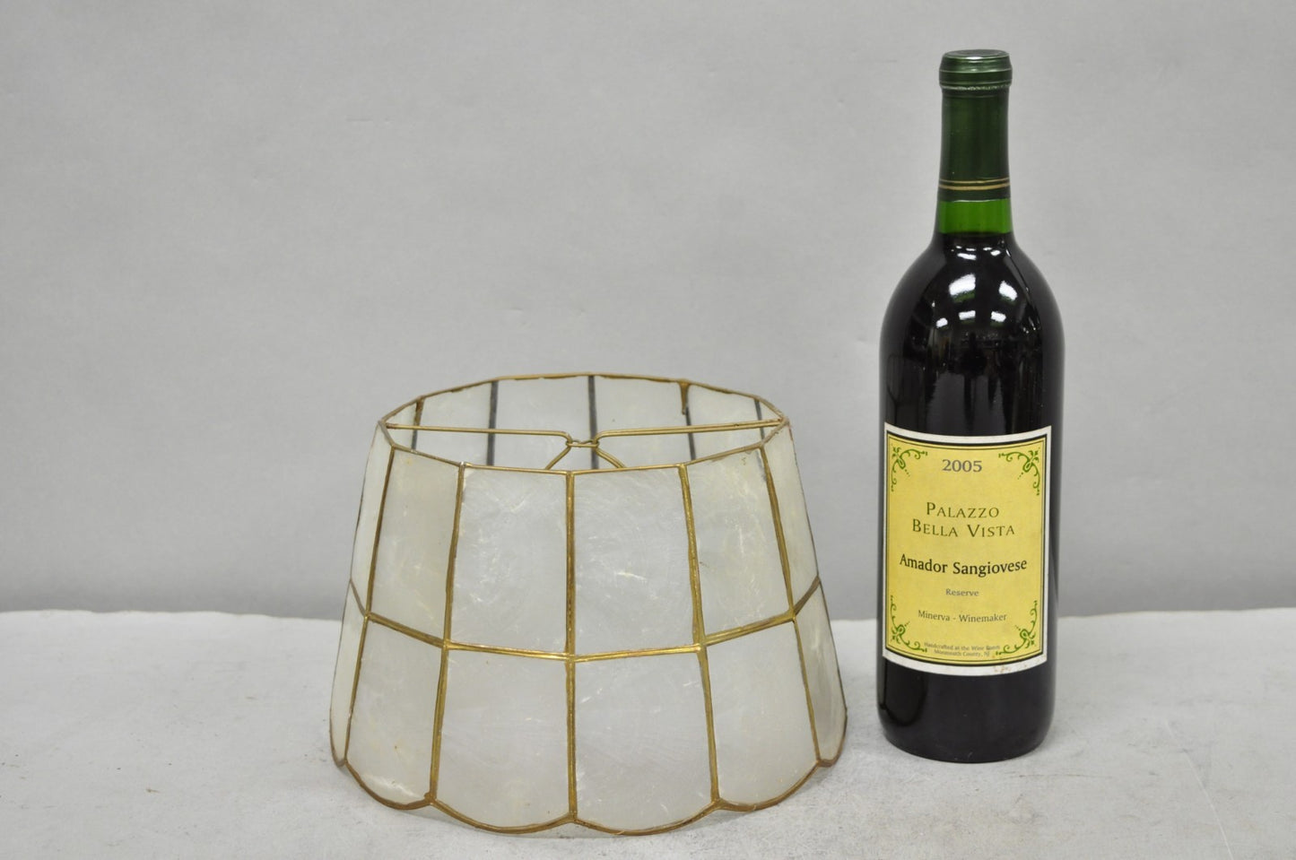 Vintage Italian Hollywood Regency Capiz Shell Gold 8.5" Round Clip On Lamp Shade