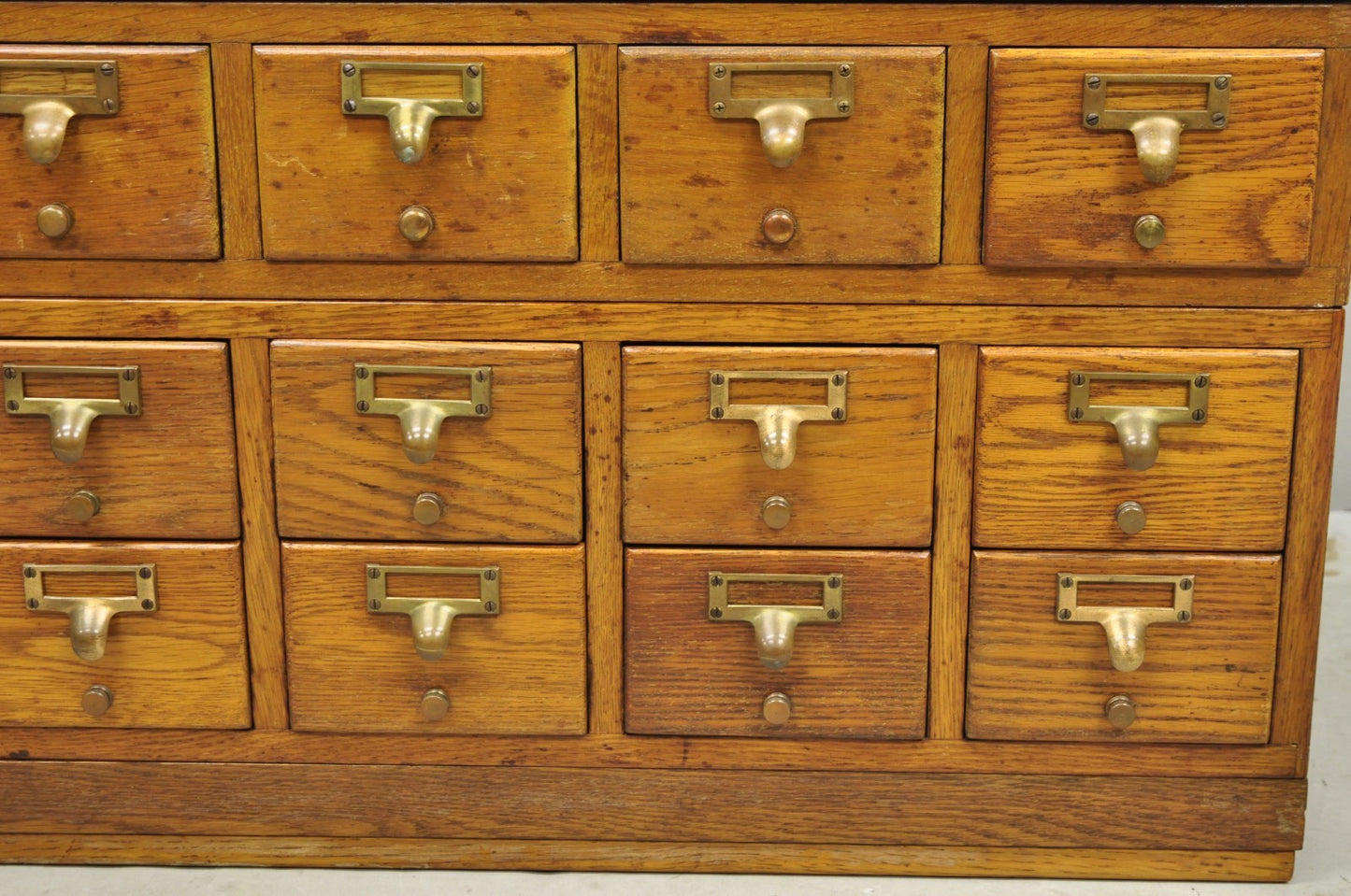 Antique Arts & Crafts Library 15 Drawer Mission Oak Stacking Card File Cabinet