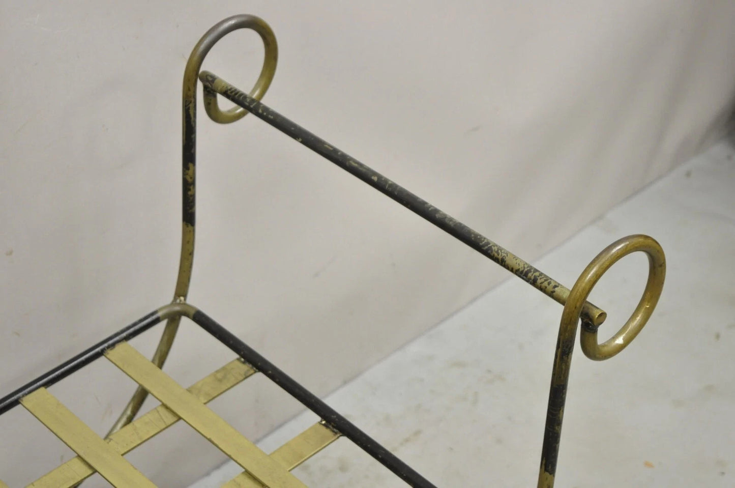 Vintage Neoclassical Style Wrought Iron Curule Savonarola X-Form Bench Chair