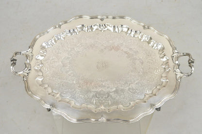 Vintage English Sheffield Victorian Silver Plated Oval Scalloped Platter Tray