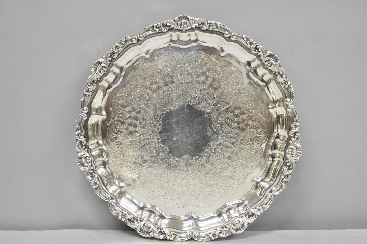 Vintage Poole Silver 3209 Victorian 12" Round Silver Plated Salver Platter Tray