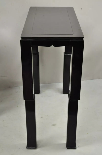 Chinese Ming James Mont Style Black Lacquer Sofa Hall Console Tables - Pair