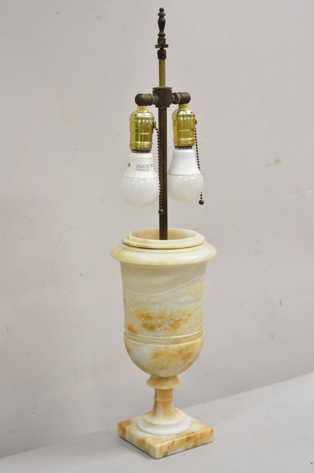 Antique Italian Empire Regency Carved Alabaster Marble Urn Table Lamp