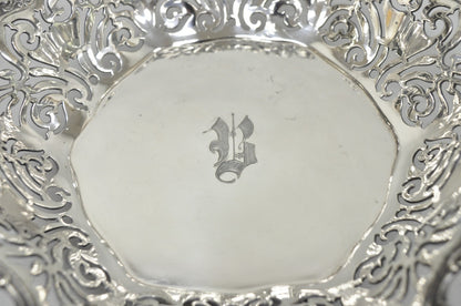 Antique Reed & Barton Reticulated Silver Plated Trinket Dish Bowl "B" Monogram