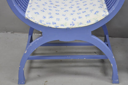 Vintage Hollywood Regency Italian Style Blue Curule X-Frame Arm Chair - a Pair