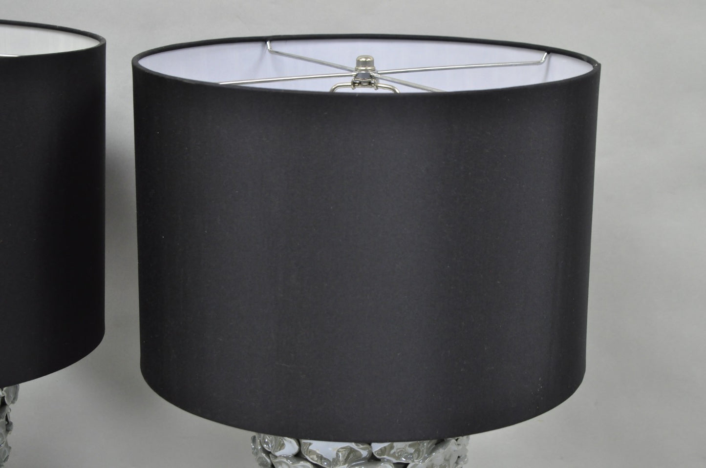 Contemporary Modern Gray Porcelain Leaf Leaves Chrome Table Lamps - a Pair