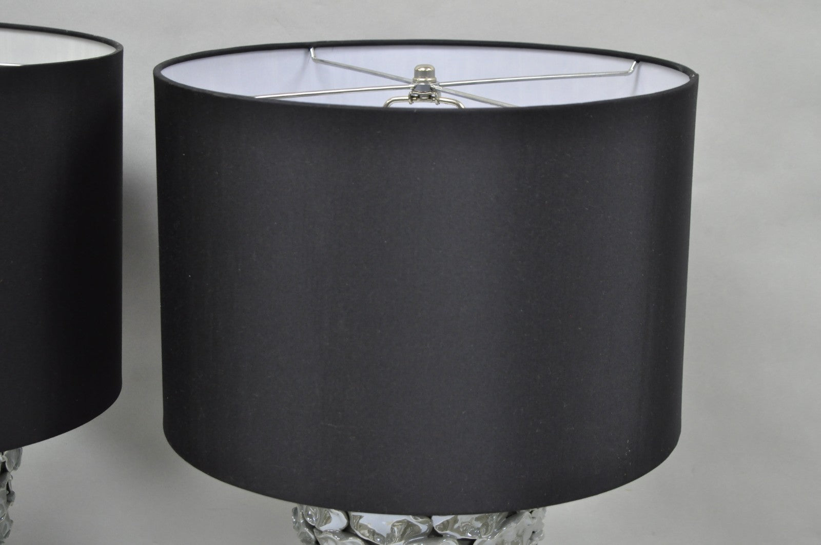 Contemporary Modern Gray Porcelain Leaf Leaves Chrome Table Lamps - a Pair