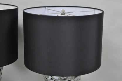 Contemporary Modern Gray Porcelain Leaf Leaves Chrome Table Lamps - a Pair