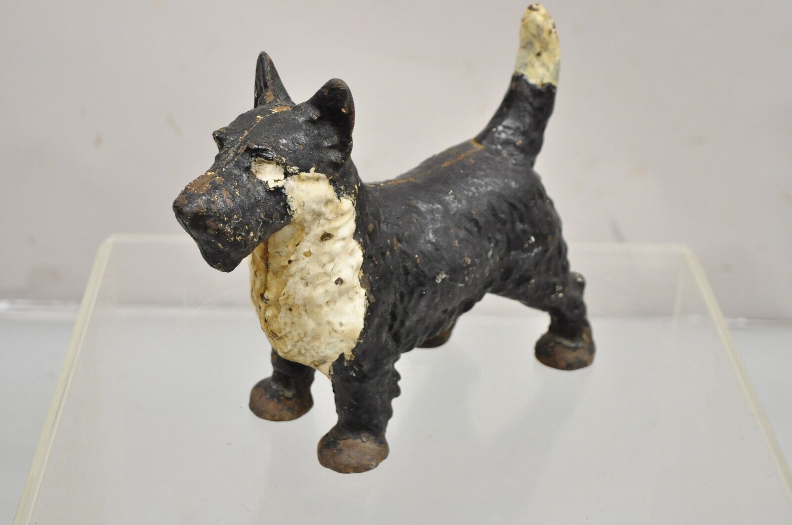 Antique Victorian Cast Iron Small Scottie Dog Metal Black Painted Door Stop