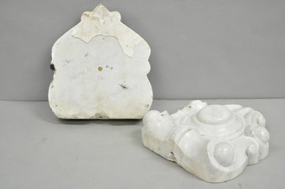 Antique Neoclassical Carved Marble Mantel Keystone Architectural Element - Pair