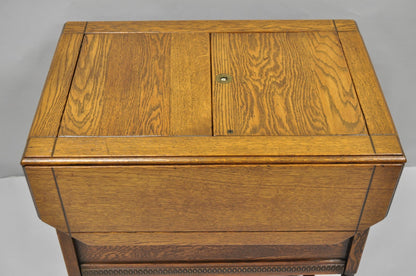 Antique Arts & Crafts Oak Wood Rolling Bar Cart Liquor Cabinet by Lammert's