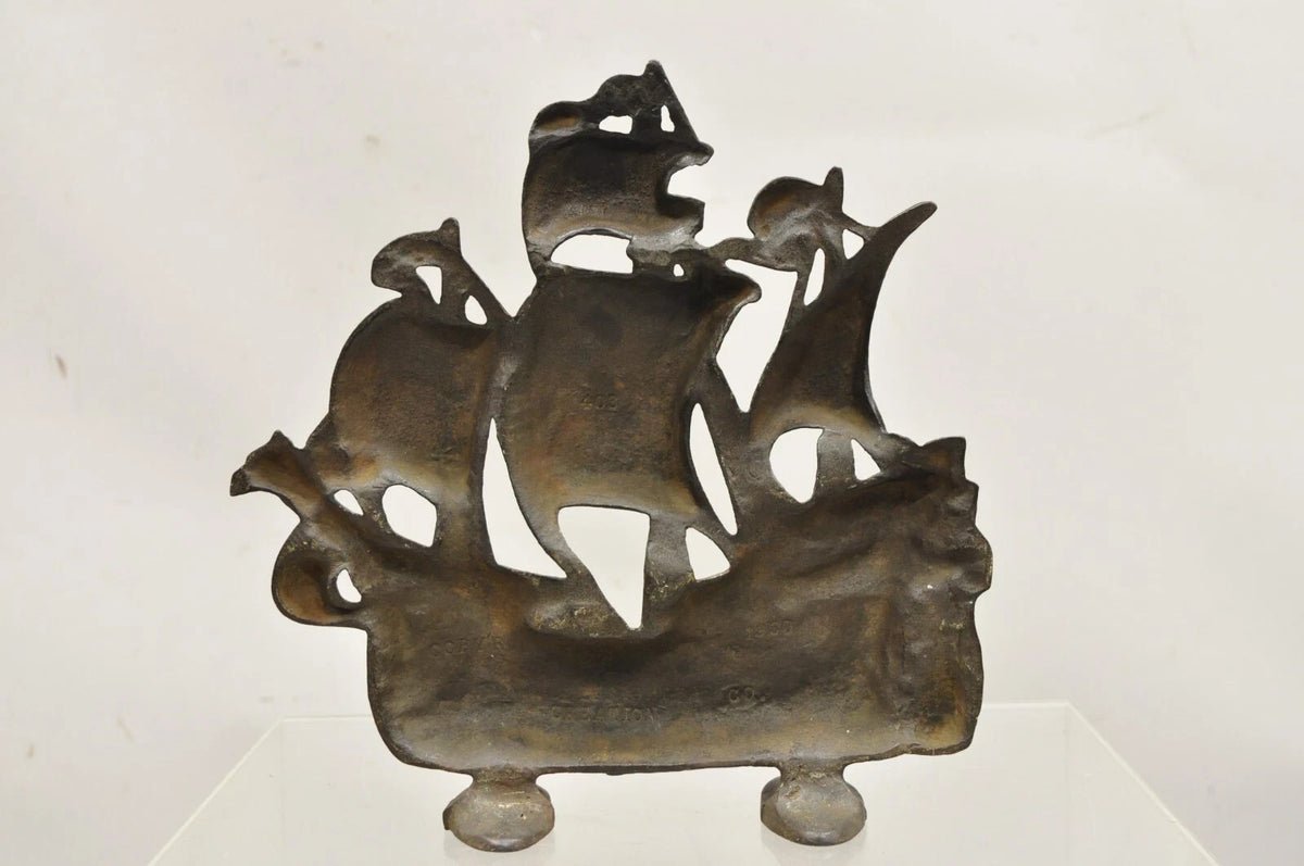 Antique Victorian 1930 Creation Co Cast Iron Figural Ship Boat Door Stop (B)