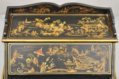 Decorative Chinoiserie Bombe Style Black Lacquer Oriental Jewelry Box