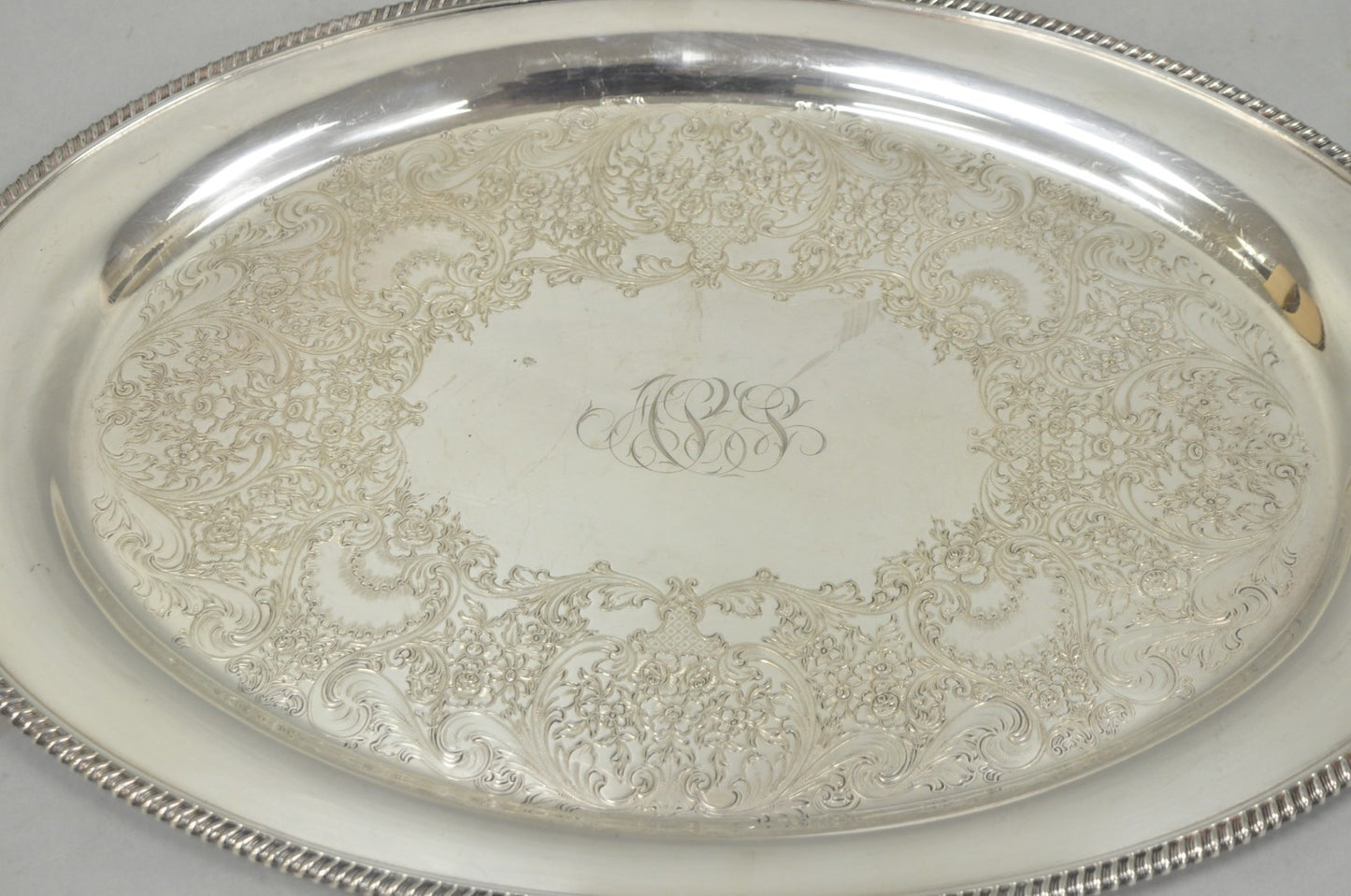 Vintage English Victorian EGW&S Silver Plated Oval Serving Platter Tray w/ Mono
