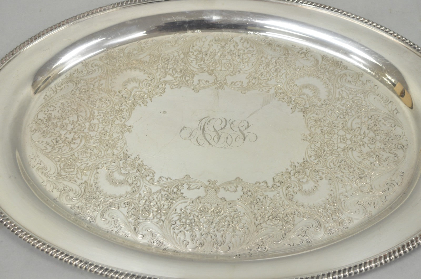 Vintage English Victorian EGW&S Silver Plated Oval Serving Platter Tray w/ Mono