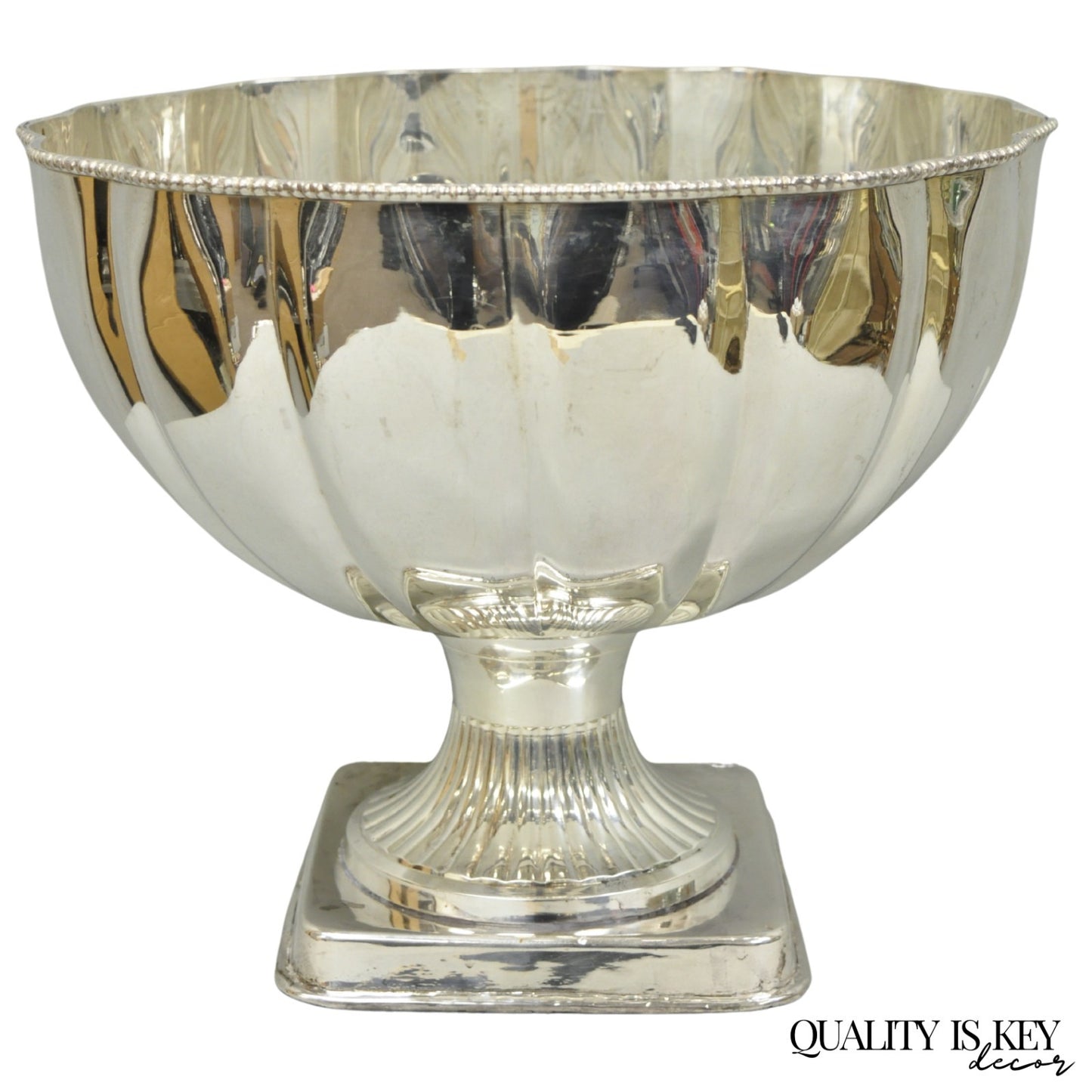 Regency Style Silver Plated Scalloped Pedestal Punch Bowl Champagne Ice Bucket