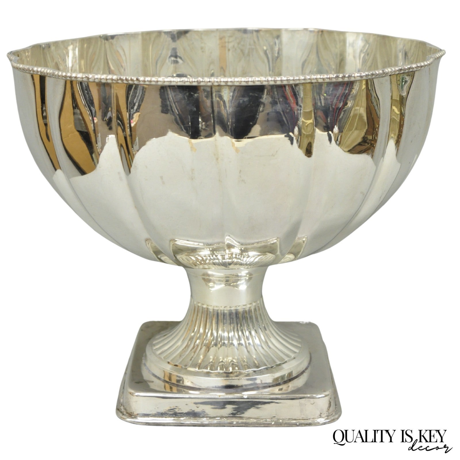 Regency Style Silver Plated Scalloped Pedestal Punch Bowl Champagne Ice Bucket