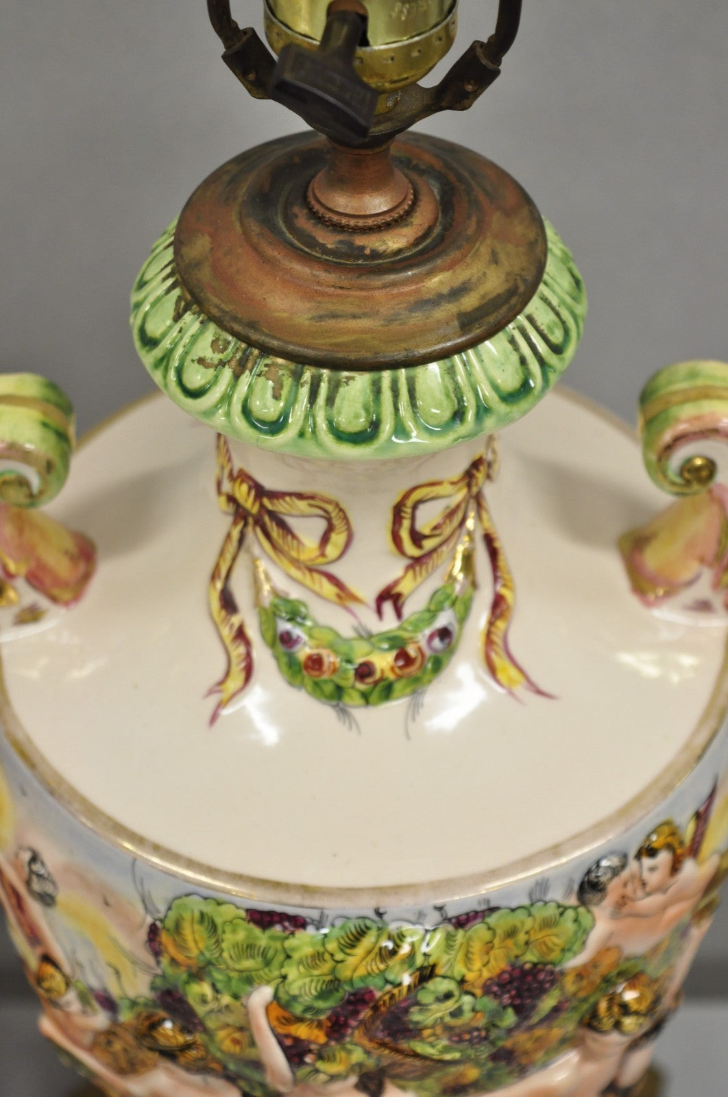Antique Italian Capodimonte Ceramic Porcelain Figural Urn Table Lamps - a Pair