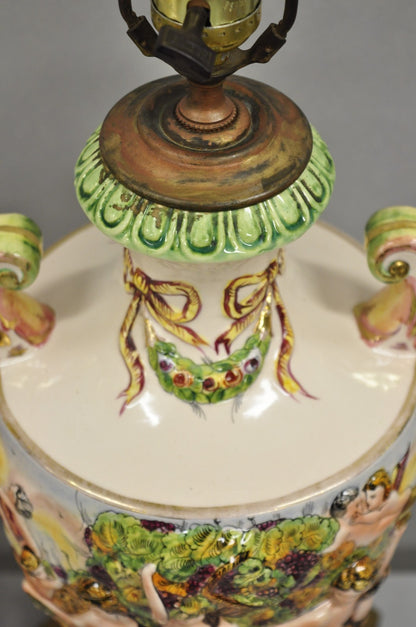 Antique Italian Capodimonte Ceramic Porcelain Figural Urn Table Lamps - a Pair