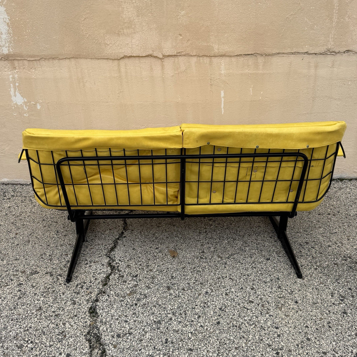 Vintage Homecrest Mid Century Modern Wire Metal Sofa w/ Yellow Vinyl Cushions