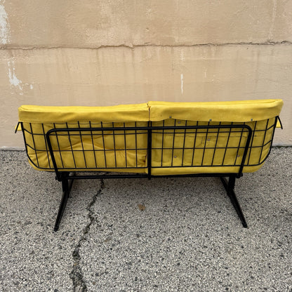 Vintage Homecrest Mid Century Modern Wire Metal Sofa w/ Yellow Vinyl Cushions