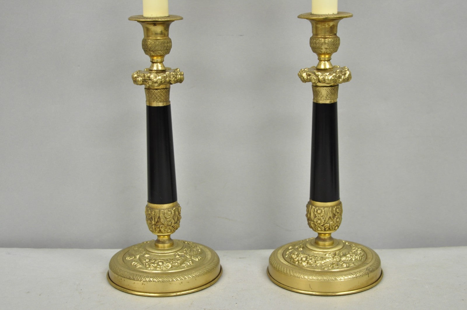 Vintage Warren Kessler French Empire Bronze Candlestick Small Table Lamps a Pair
