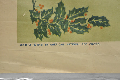 Original Vintage 1918 WWI Harrison Fisher Poster Red Cross Christmas Roll Call