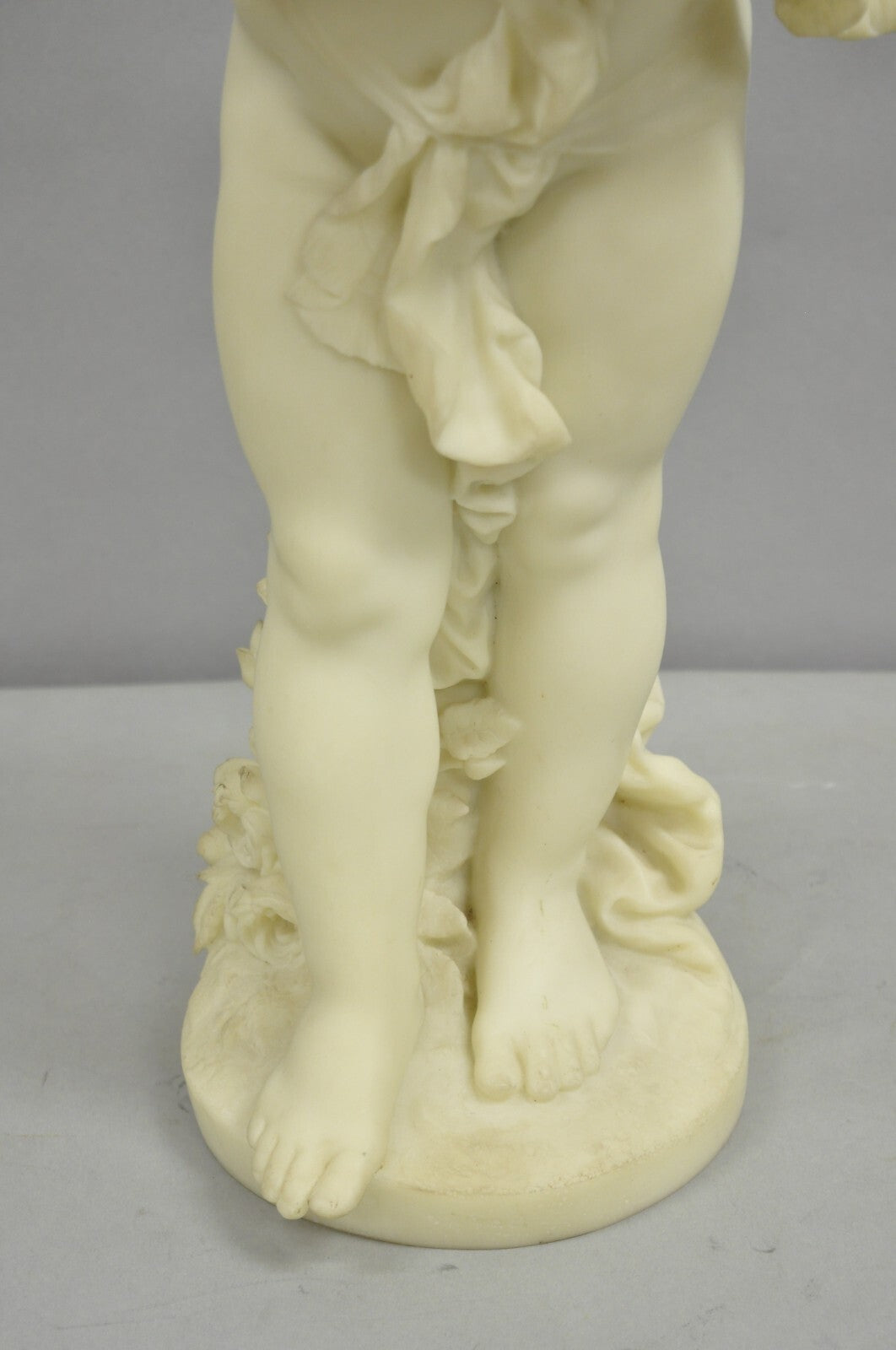 Vintage Neoclassical Faux Marble Cast Resin 25" Winged Cherub Putti Sculpture