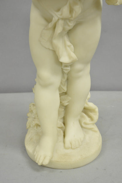 Vintage Neoclassical Faux Marble Cast Resin 25" Winged Cherub Putti Sculpture