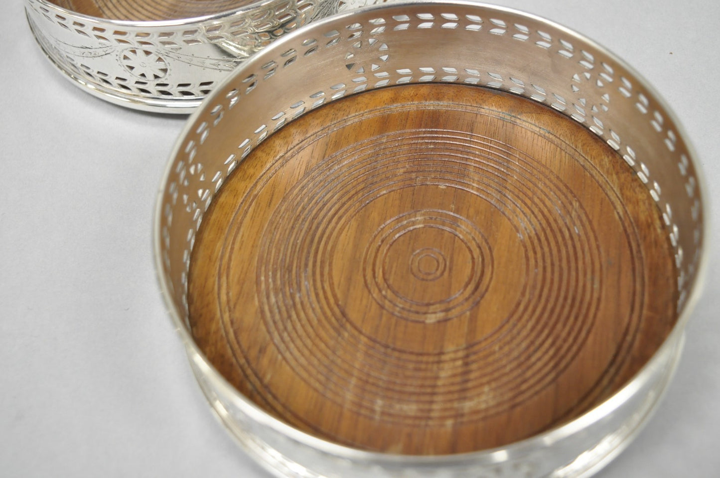 Vintage Stieff Smithsonian Silver Plated Presidential Wine Bottle Coaster - Pair