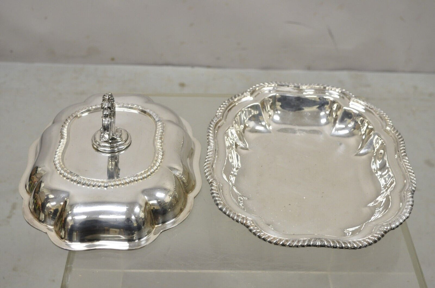 Vintage Regency Style Silver Plated Covered Vegetable Dish Serving Platter