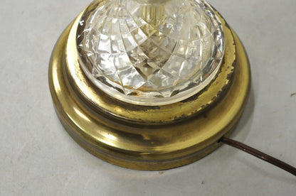 Vintage French Empire Style Crystal Glass Pineapple Column Brass Table Lamp
