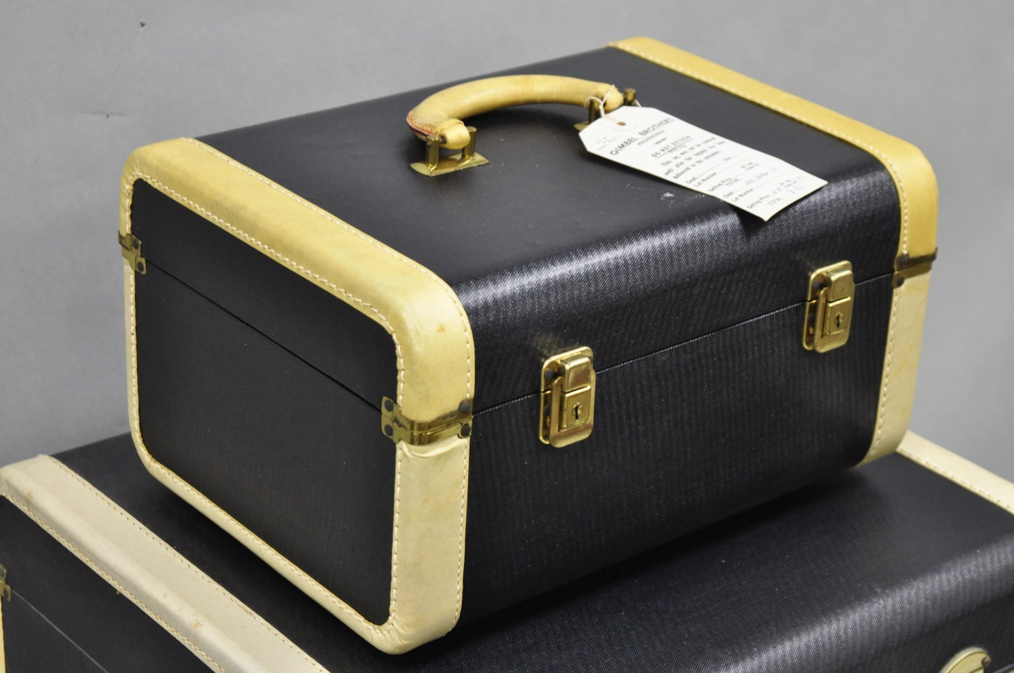 Vintage Art Deco Black & White Hard Case Travel Luggage Suitcase - 2 Pc Set