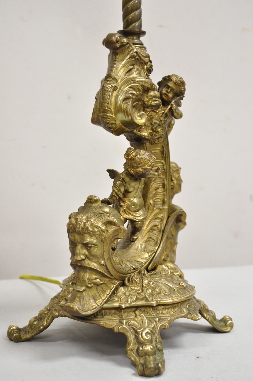 Antique French Louis XV Renaissance Style Figural Bronze Cherub Putti Table Lamp