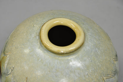 Vintage Mid Century Modern Brown Drip Glazed Bulbous Japanese Studio Vase Signed