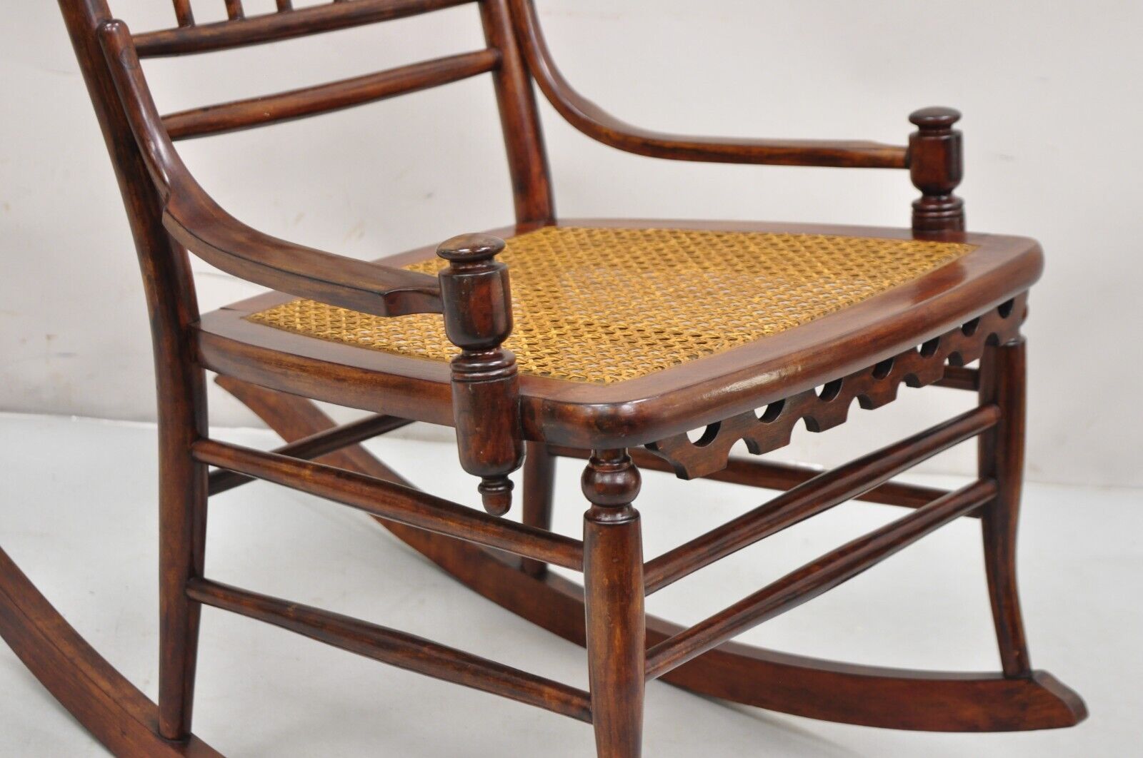 Victorian Aesthetic Movement Chestnut Stick & Ball Spindle Rocker Rocking Chair