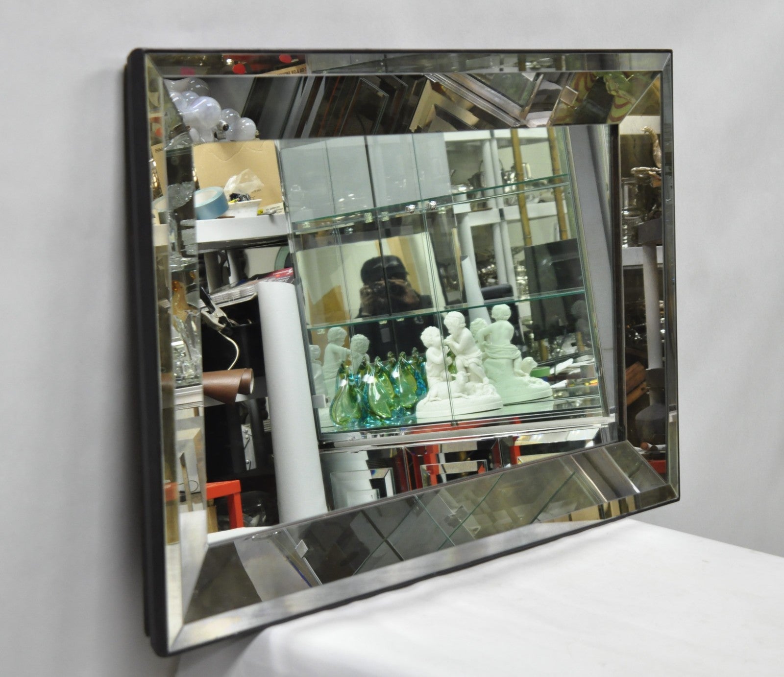 Hollywood Regency James Mont Style Verre Eglomise Smoked Glass Wall Mirror