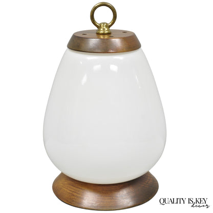 Mid Century Modern Azucena Style Small White Glass Egg Shade Walnut Table Lamp