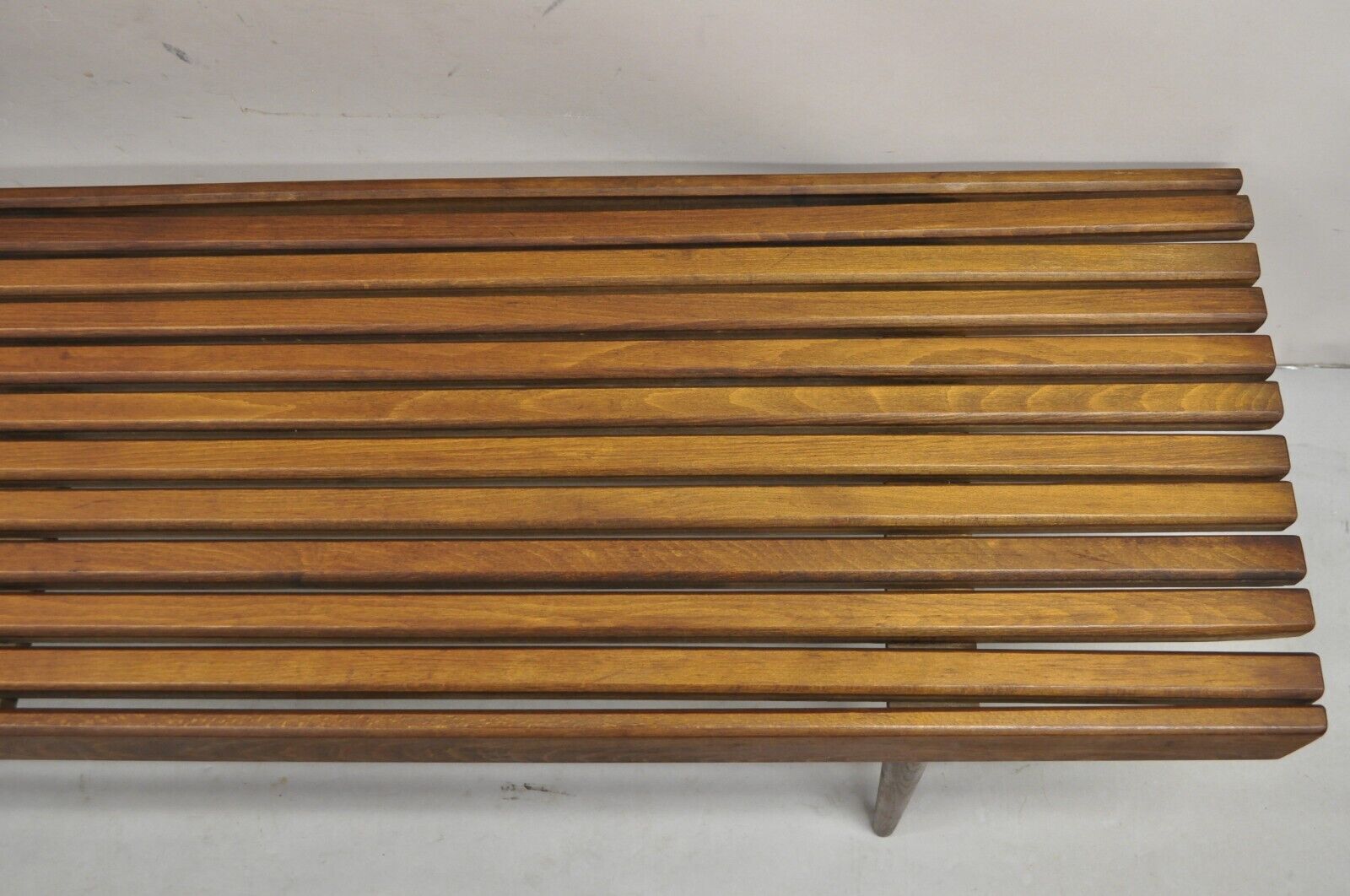 Vintage Mid Century Modern 72" Long Wood Slat Bench 6' Coffee Table