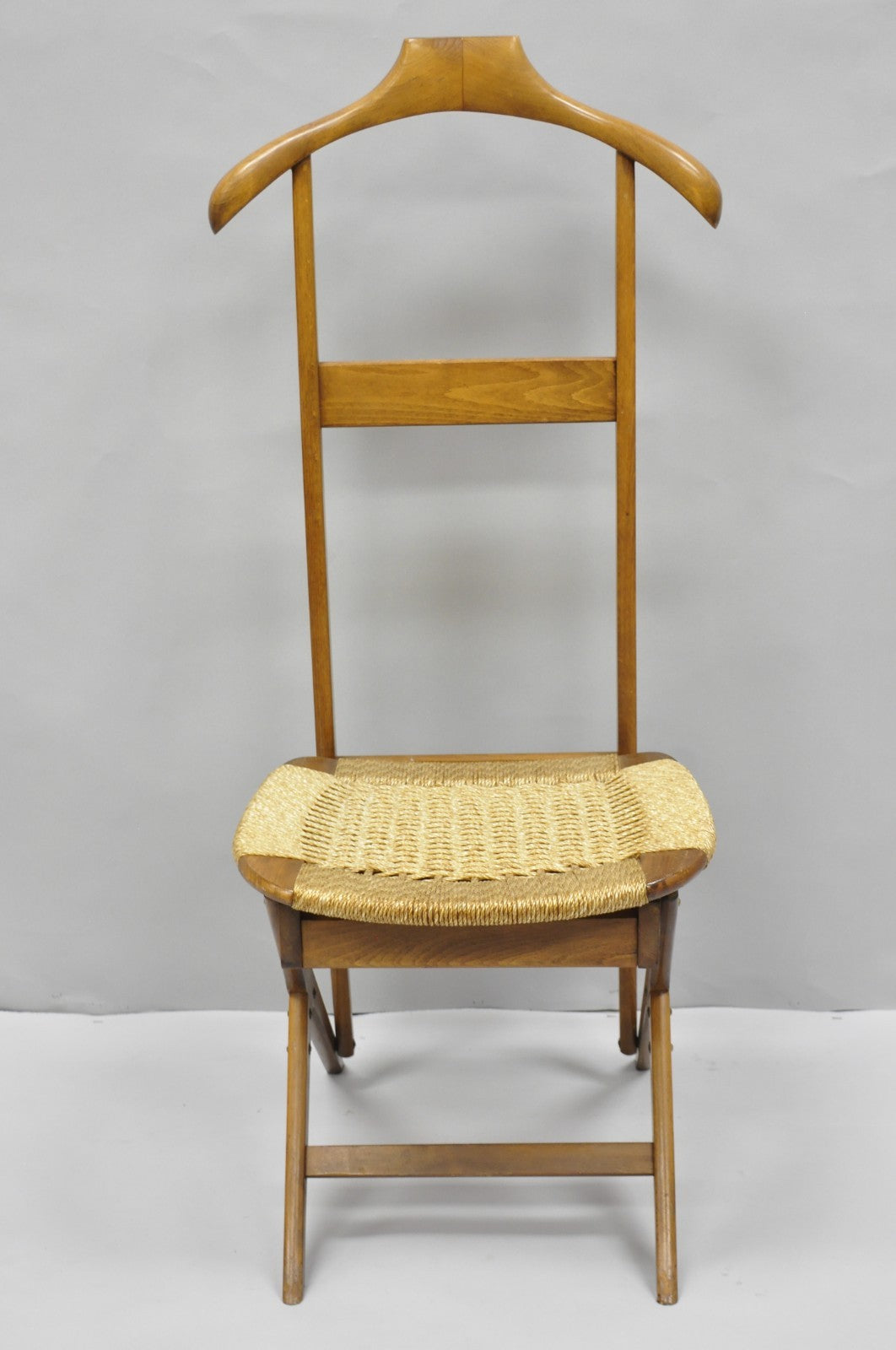 Vintage Mid Century Italian Style Modern Beech Wood Clothing Valet Chair Seat, B