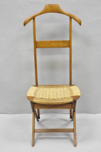 Vintage Mid Century Italian Style Modern Beech Wood Clothing Valet Chair Seat, B
